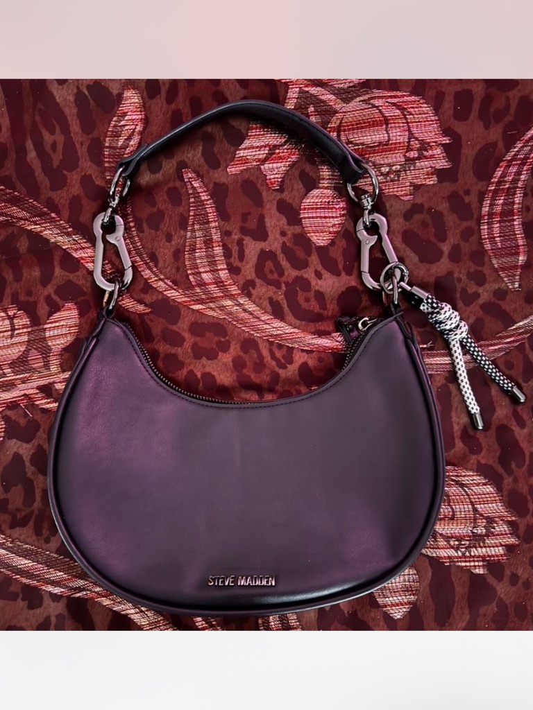 Steve Madden Deep Plum Crescent Shoulder Bag With Black Handle